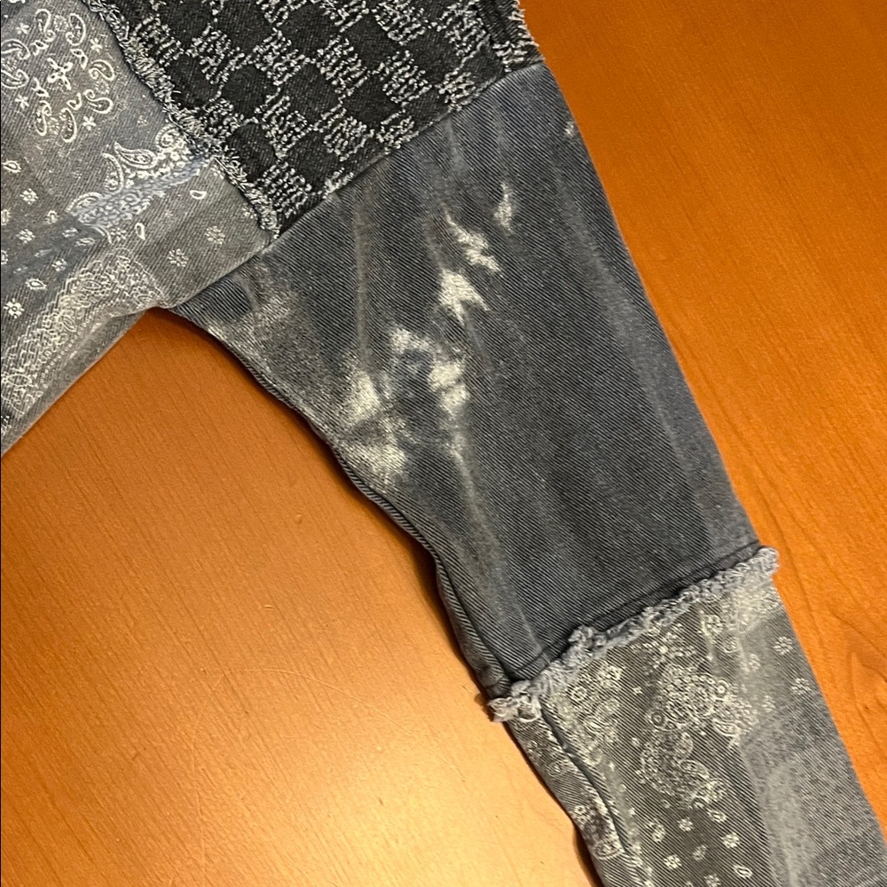 Patchwork Denim Button-Up Shirt (Shacket) distres… - image 8